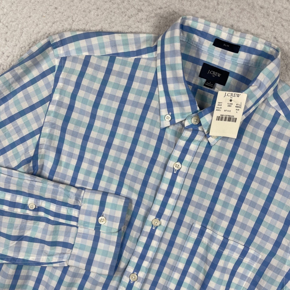 J.Crew Button Down Shirt Mens Large Blue Gingham Slim Fit Long Sleeve 49208